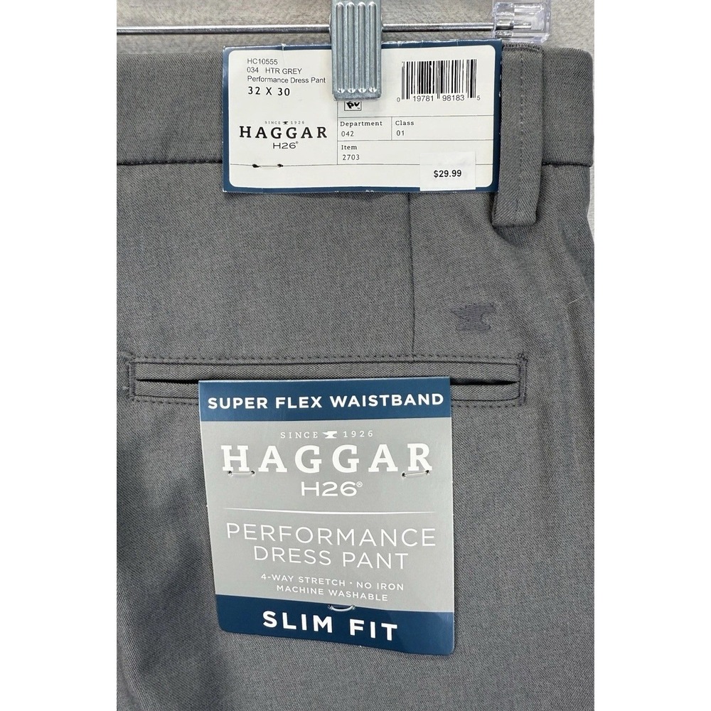 Hagger H26 Men's 32x30 Gray 4 Way Stretch Slim Fit Performance Dress Pants NWT - Picture 3 of 9
